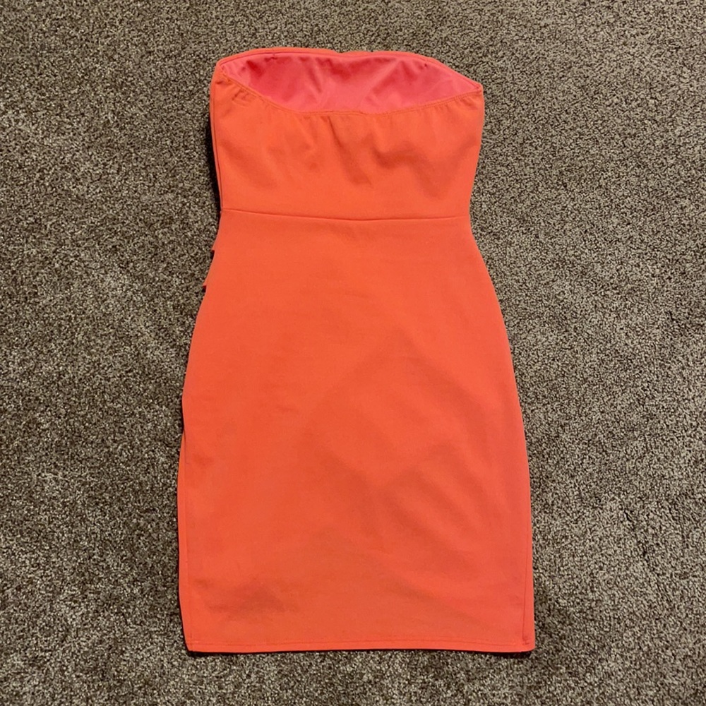 Faux Wrap Mini Dress (Coral) - Picture 2 of 3